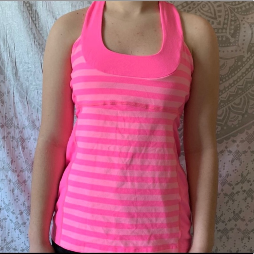 PINK STRIPE LULULEMON TANK TOP W/ BUILT IN BRA! (WORN ONCE!)